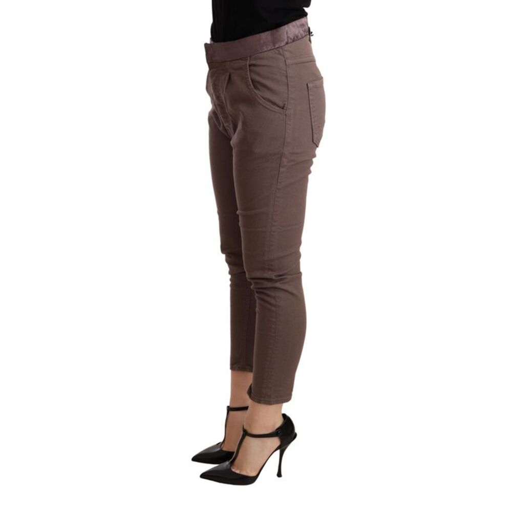 CYCLE Brown Mid Waist Cropped Skinny Stretch Women's Trouser